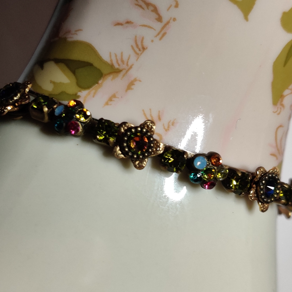 Victorian Style Antiqued Brass and Rhinestones Bracelet by Michal Negrin